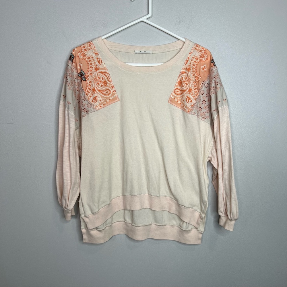 We the Free Patchwork Cozy Boho Feelin It tee in alabaster combo size XS - Picture 4 of 15